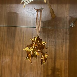 Real holy leaves dipped in 24k beautiful Christmas ornament. Two leaves.